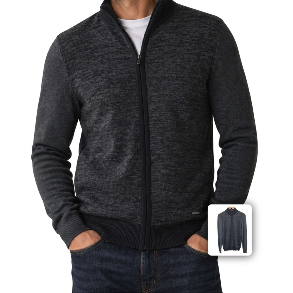 Calvin Klein Mens Merino Wool Zip Sweater Lightweight Knit Minimalist‎ Work S